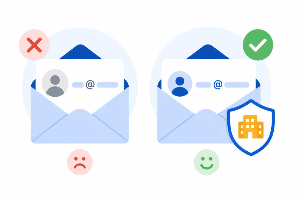 illustratie van het verschil tussen een professioneel en een gratis e-mailadres