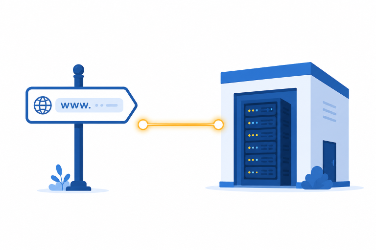illustratie van het verschil tussen een domeinnaam en webhosting