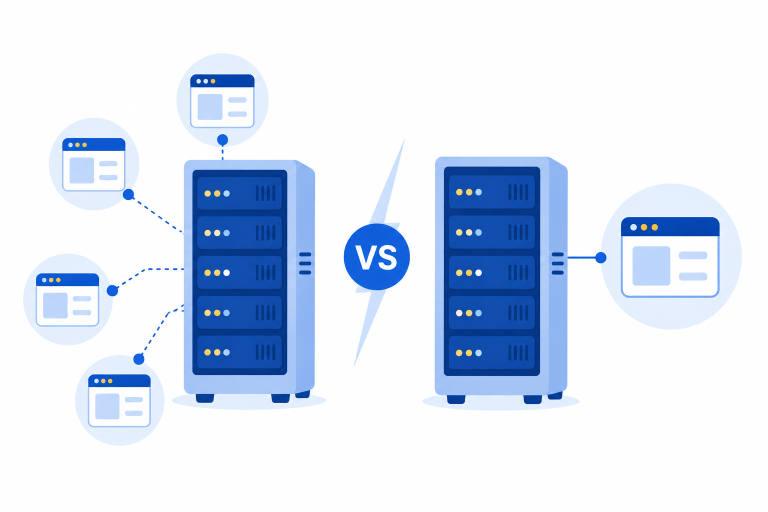 illustratie van het verschil tussen webhosting en een VPS