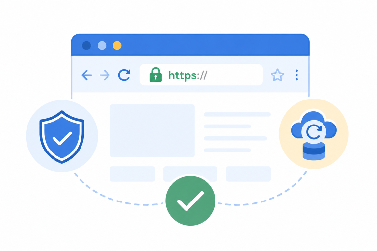 illustratie van een veilige website met https en slotje in de browser