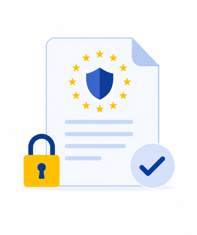 illustratie van AVG compliance voor een website met schild en document