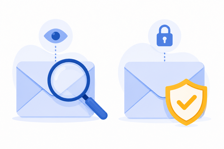 illustratie van e-mailprivacy versus e-mailsurveillance