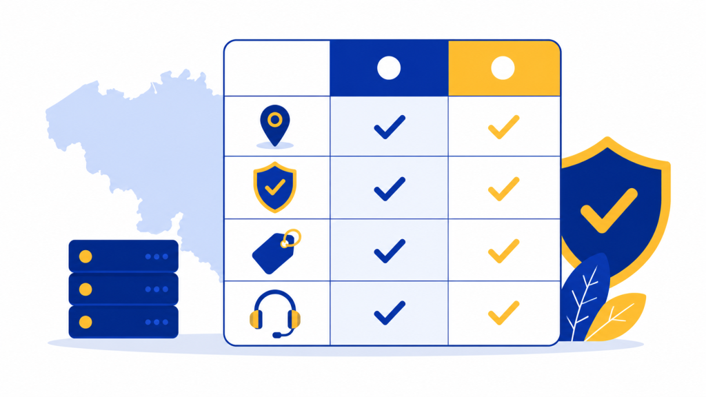 Illustratie van criteria voor het vergelijken van webhosting in België